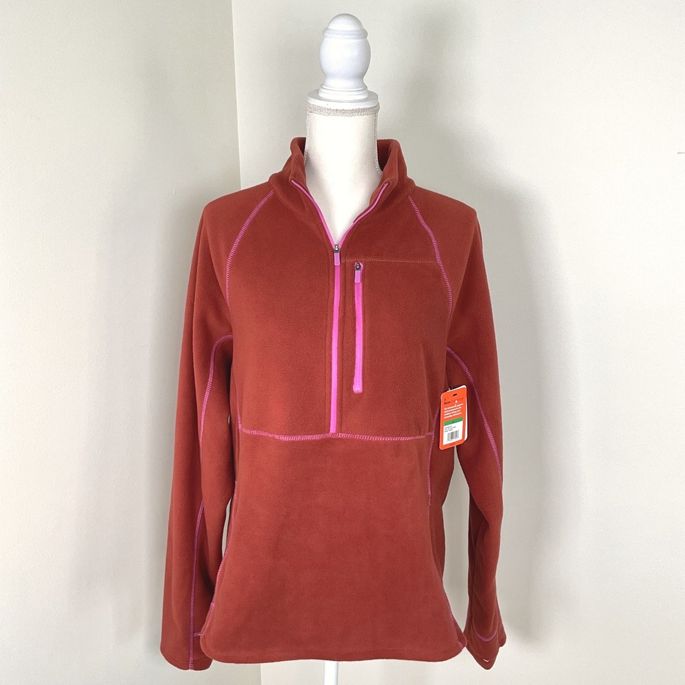 Bass Outdoor Womens Fleece Pullover Half Zip Burnt Henna Thumb Holes Large